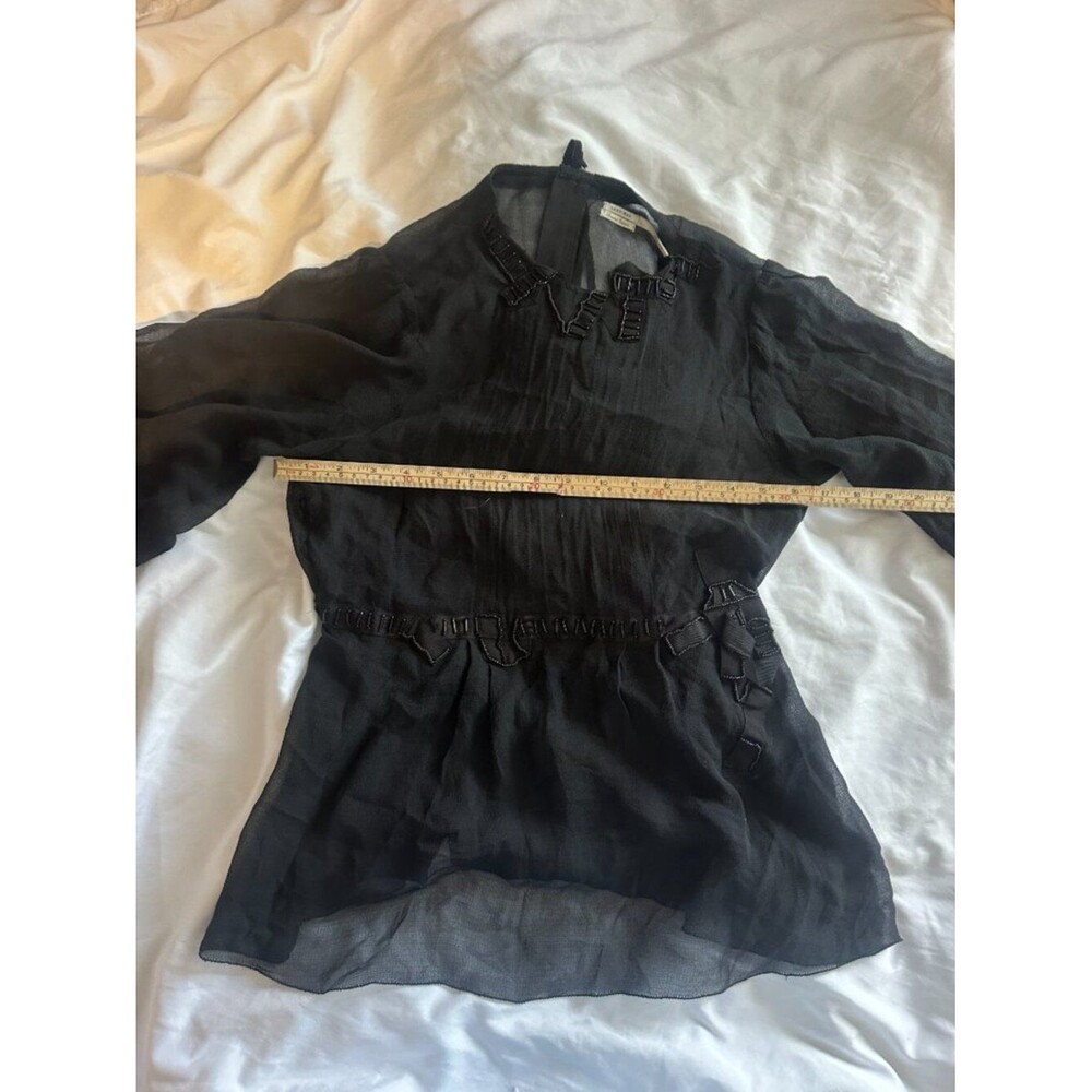 100% Silk Leon Max Vintage Sheer Blouse Black Beaded Size 6 Small Elegant - Picture 8 of 8